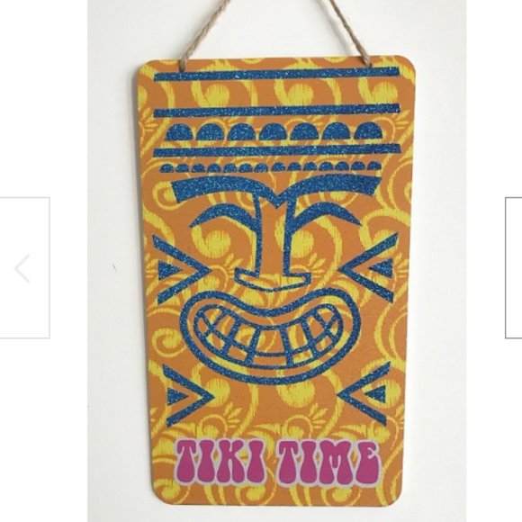 TIKI TIME Bar Luau Aloha Hawaiian Hibiscus Wood Sign Door Wall Island Decor Rope - Picture 1 of 9